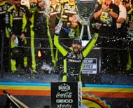 NASCAR Cup Series driver Ryan Blaney (12) celebrates winning the Cup Series Championship at Phoenix Raceway in Avondale on Nov. 5, 2023 - Source: Imagn